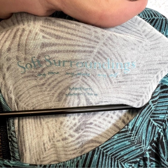 SOFT SURROUNDINGS Sorrento Stretch Jersey Pant Jumpsuit Green Leaves Tropical M - Picture 8 of 8